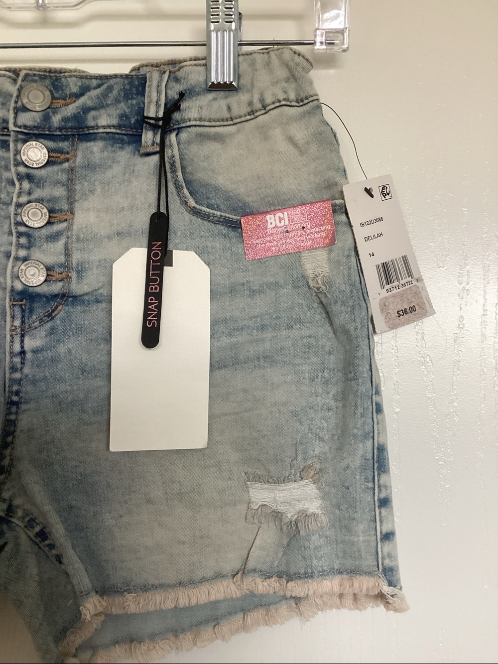 Imperial Star Girls Light Wash Button-Front Distressed Denim Shorts - Picture 4 of 5